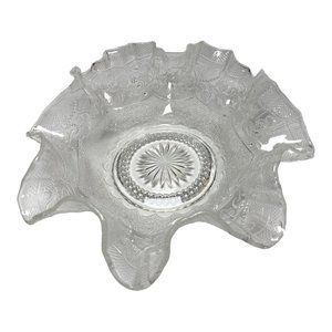 Clear Glass Ruffled Bowl Ruffled Edge Berry Bowl Vintage Pressed Glass